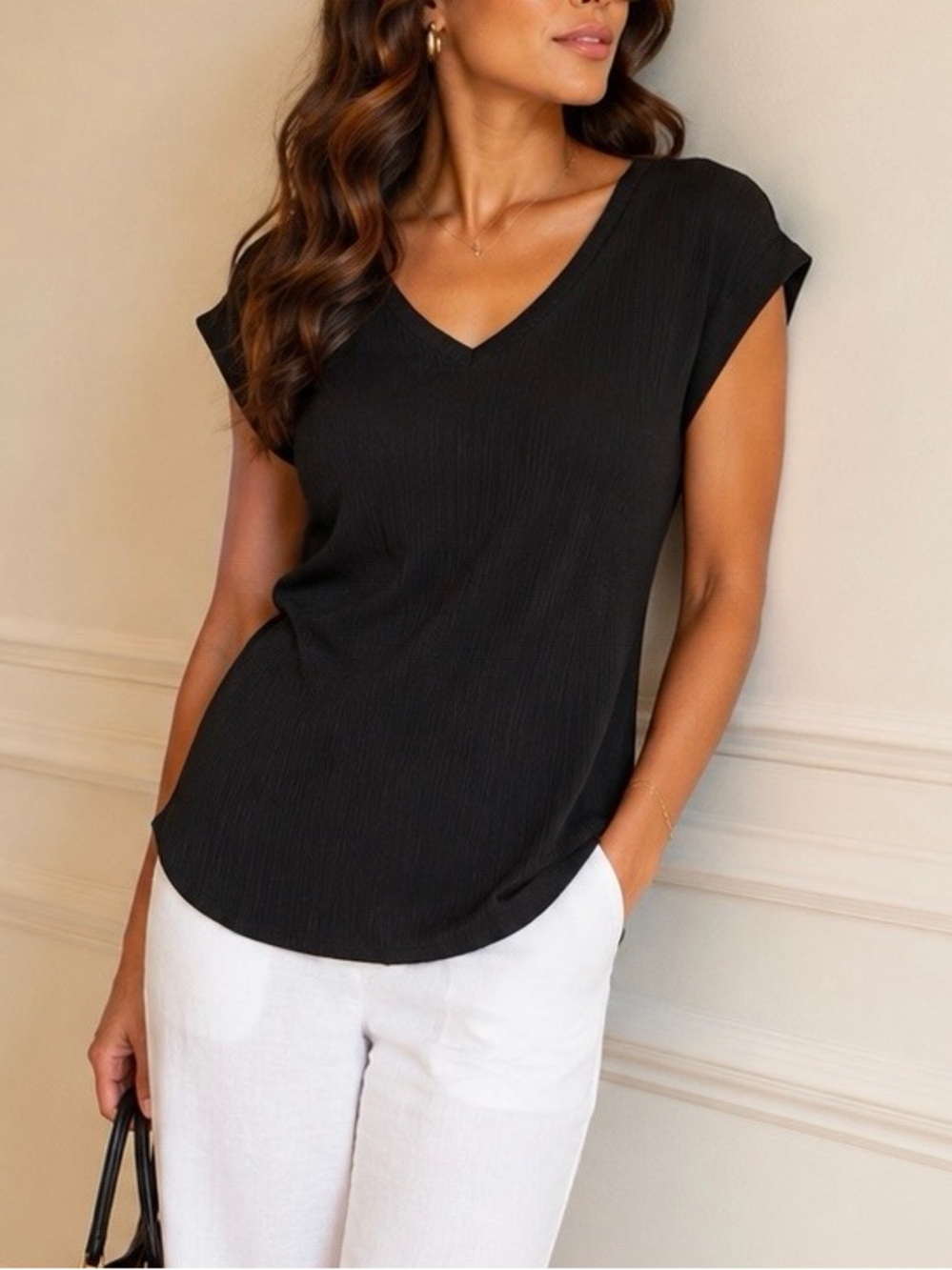 Brand New Rachel Roy Black Textured V-Neck Blouse Top